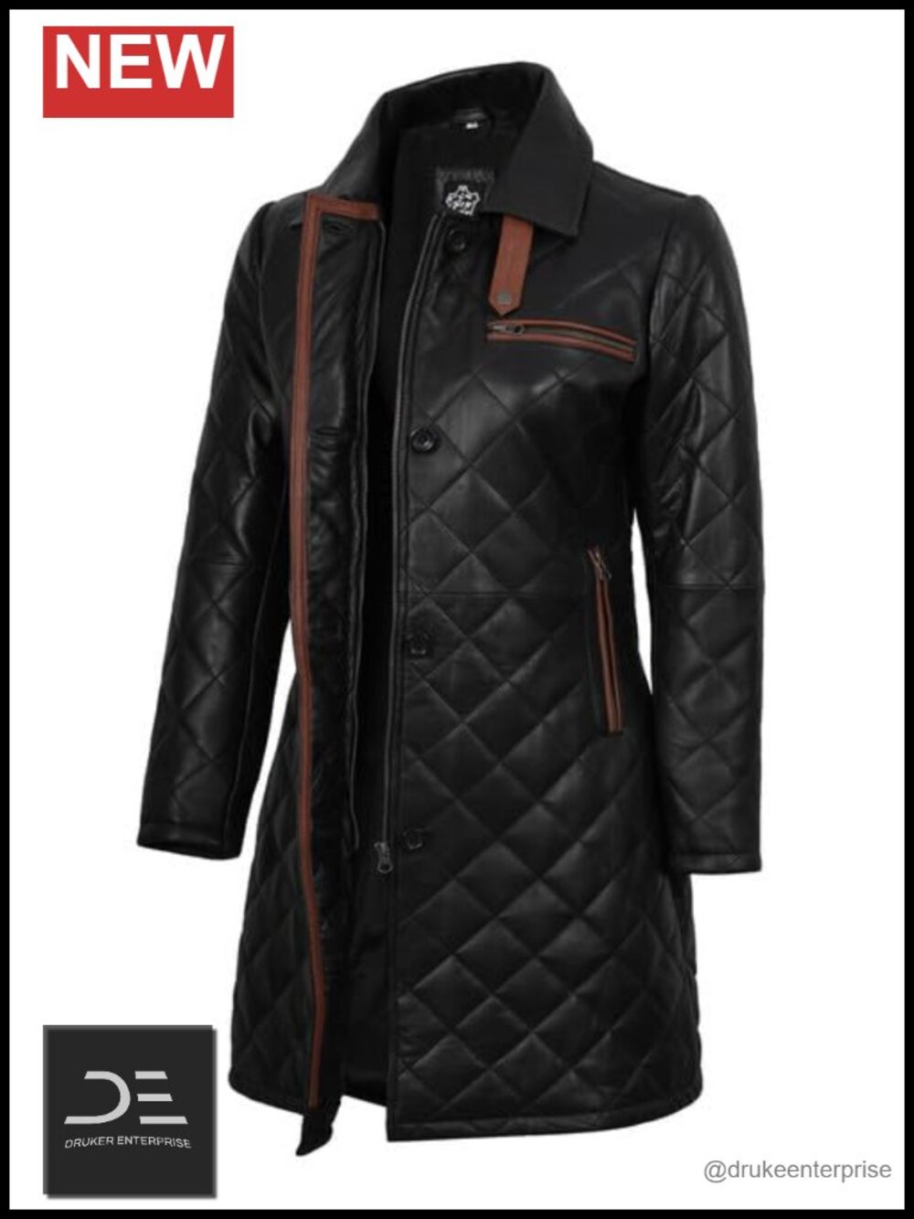 Quilted Real Lambskin Leather Car Coat 3/4 Length Jacket for Women